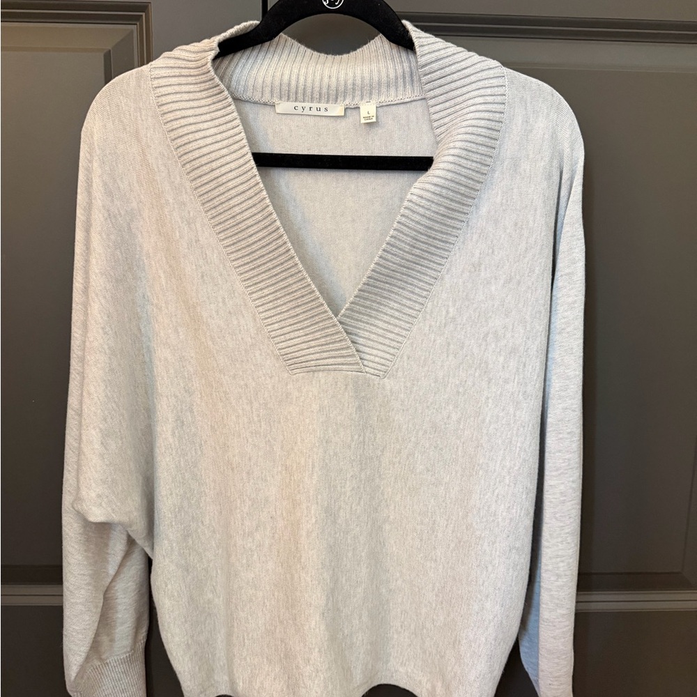 Cyrus Women's Light Gray Ribbed V-Neck Sweater
